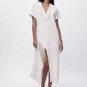 ZARA LINEN DRESS WITH FRINGE